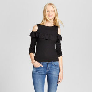 Womens Knit Cold Shoulder Long Sleeve T-Shirt